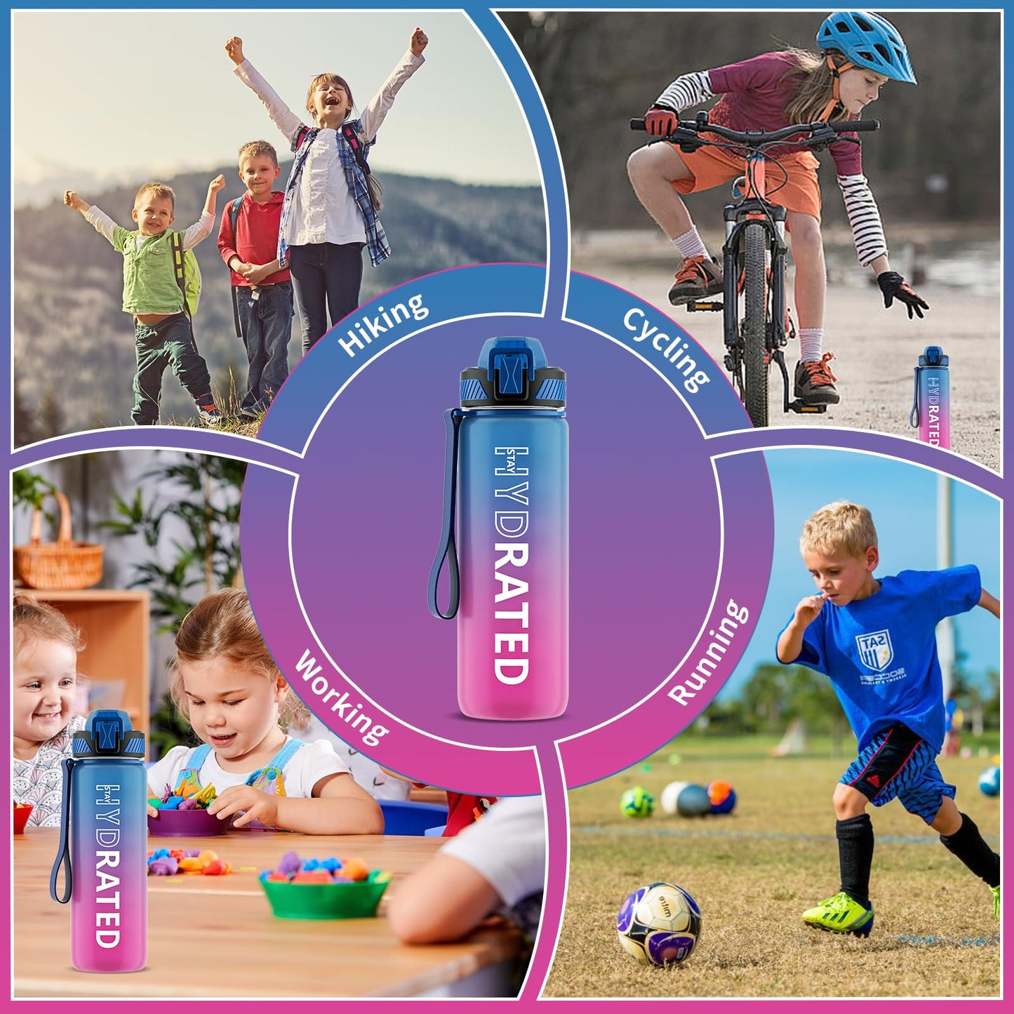 Water Bottle with Straw, 32oz Motivational Water Bottles with Time Marker to Drink, Tritan BPA Free, 1L Sports Water Bottle with Carry Strap LeakProof for Women Gym Fitness Outdoor (1 Pack)