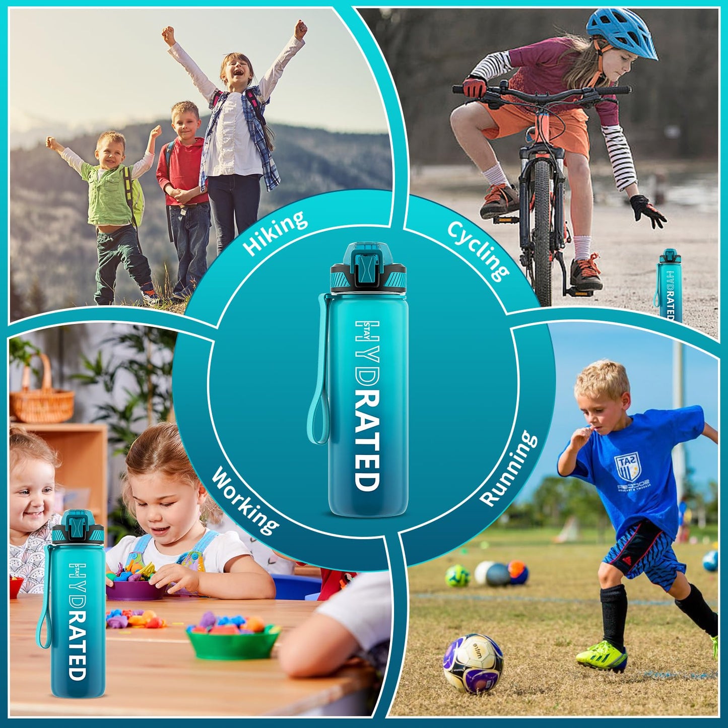 Water Bottle with Straw, 32oz Motivational Water Bottles with Time Marker to Drink, Tritan BPA Free, 1L Sports Water Bottle with Carry Strap LeakProof for Women Gym Fitness Outdoor (1 Pack)