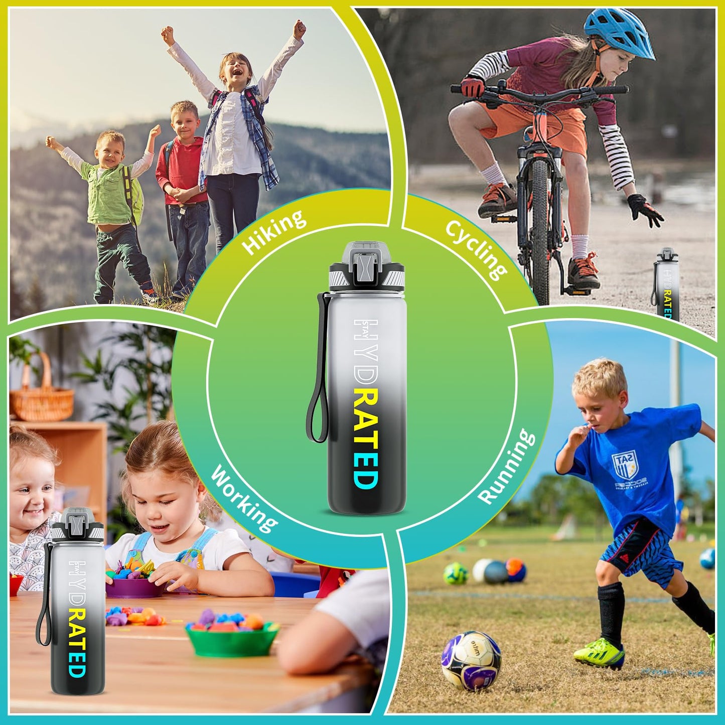 Water Bottle with Straw, 32oz Motivational Water Bottles with Time Marker to Drink, Tritan BPA Free, 1L Sports Water Bottle with Carry Strap LeakProof for Women Gym Fitness Outdoor (1 Pack)