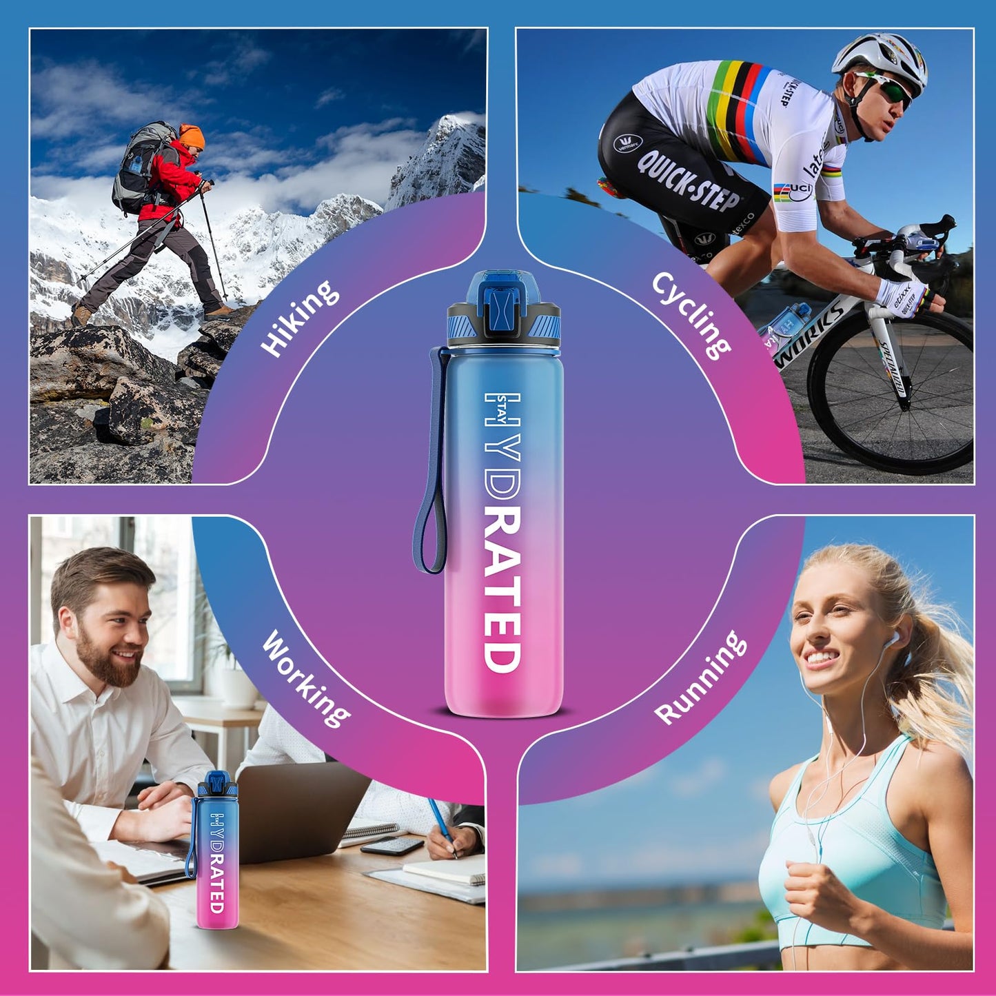 Water Bottle with Straw, 32oz Motivational Water Bottles with Time Marker to Drink, Tritan BPA Free, 1L Sports Water Bottle with Carry Strap LeakProof for Women Gym Fitness Outdoor (1 Pack)